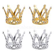 Olycraft 4Pcs 2 Colors Crown Alloy Display Ornaments, with Resin Rhinestone, for Birthday Cake Party Decoration, Golden & Silver, 33.5x32.5mm, Hole: 2.5mm, 2pcs/color(FIND-OC0001-39)