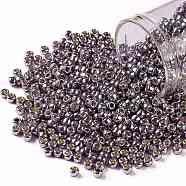 TOHO Round Seed Beads, Japanese Seed Beads, (PF568) PermaFinish Light Amethyst Metallic, 8/0, 3mm, Hole: 1mm, about 222pcs/10g(X-SEED-TR08-PF0568)