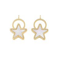 Natural Shell Pendants, Ion Plating(IP) 304 Stainless Steel Star Charms, Manual Polishing, Real 18K Gold Plated, 19.5x13x2mm, Hole: 2mm(STAS-P366-15G)