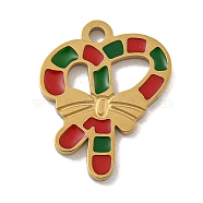 Christmas Theme 304 Stainless Steel Enamel Charms, Real 14K Gold Plated, Candy Cane, 13x10.5x1mm, Hole: 1mm(STAS-Z093-02K)