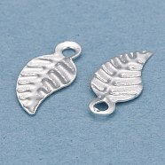 Brass Charms, Leaf, 925 Sterling Silver Plated, 9x4x0.2mm, Hole: 1mm(KK-Y003-11S)