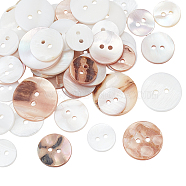 WADORN 56Pcs 8 Style Natural Shell Buttons, Clothing Accessories, 2-Hole, Flat Round, Mixed Color, 12.5~20x1.7~2mm, Hole: 1.6~1.9mm, 8 style(BUTT-WR0001-24)