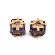 Brass Micro Pave Cubic Zirconia Beads, Square, Real 18K Gold Plated, Indigo, 8.5x8.5x6.5mm, Hole: 2.6mm(KK-Z066-11G)