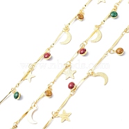 Brass Bar Link Chain, with Enamel Pendants, Long-Lasting Plated, Moon & Star, Soldered, with Spool, Golden, 14x1mm, about 10.93 yards(10m)/roll(CHC-D029-08G)
