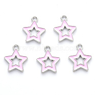 Alloy Enamel Pendants, Star, Platinum, Pink, 16x14x2mm, Hole: 1.6mm(ENAM-S121-027B-P)