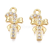 Christmas Theme Brass Micro Pave Clear Cubic Zirconia Charms, Umbrella with Bowknot, Real 18K Gold Plated, 13.5x7.5x1.5mm, Hole: 1mm(KK-T073-18G)