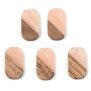 Opaque Resin & Walnut Wood Pendants, Oval, Light Salmon, 20.5x11.5x3mm, Hole: 2mm(RESI-S389-023A-C02)