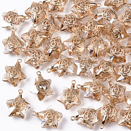 Glass Pendants, with Light Gold Plated Brass Ice Pick Pinch Bails, Faceted, Star with Rose, Bisque, 16x13.5x7mm, Hole: 1.2mm(GLAA-N038-005B)
