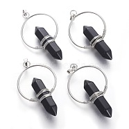 Natural Obsidian Big Double Terminated Pointed Pendants, with Brass Findings, Bullet, Platinum, 57.5~59x33.2~34x12~12.5mm, Hole: 7.5~8x5mm(G-G771-A02)