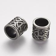304 Stainless Steel Beads, Column, Large Hole Beads, Antique Silver, 11.5x11.5mm, Hole: 8.5mm(STAS-A032-097AS)