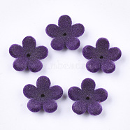 Flocky Acrylic Bead Caps, 5-Petal, Flower, Dark Violet, 17x18x5mm, Hole: 1mm(OACR-T005-03-10)