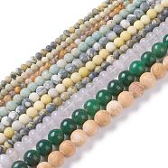 Natural Mixed Gemstone Beads Strands, Round, 4~10mm, Hole: 0.9~1.2mm, about 40~94pcs/strand, 15.35 inch(39cm)~15.94 inch(40.5cm)(G-H245-05)