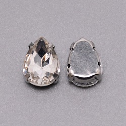 Sew on Rhinestone, Glass Rhinestone, with Platinum Stainless Steel Prong Settings, Garments Accessories, Teardrop, Crystal, 14x10x5mm, Hole: 1mm(RGLA-WH0008-03C)