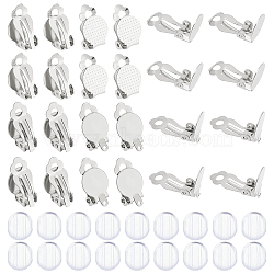 60Pcs 2 Size 304 Stainless Steel Clip-on Earring Findings, Flat Round Clip on Earring Pads, with 60Pcs Silicone Earring Pads, Stainless Steel Color, 16~18x10x7mm, 30Pcs/size(STAS-UN0040-60)