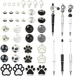 DIY Dog Paw Print Beadable Pens Making Sets, include ABS Plastic Ball-Point Pen, Wood Beads, Alloy Enamel Pendants, Glass European Beads, Mixed Color, 148x12mm(DIY-YW0017-35)