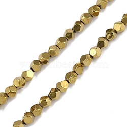 Electroplated Synthetic Non-magnetic Hematite Beads Strands, Polygon(Color Retention for 3 Years), Golden Plated, 4mm, Hole: 1mm, about 98pcs/strand, 15.55''(39.5cm)(X-G-A234-G03-01G)