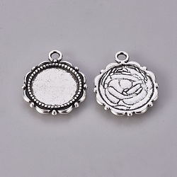 Alloy Pendant Cabochon Settings, Cadmium Free & Nickel Free & Lead Free, Flat Round, Antique Silver, 23x18x2mm, Hole: 3mm, Tray: 14mm(X-PALLOY-A18941-AS-FF)