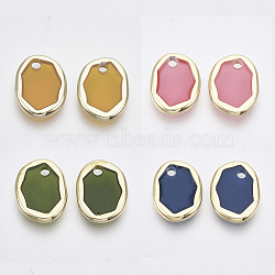 Epoxy Resin Pendants, with Alloy Findings, Oval, Light Gold, Mixed Color, 18x14x2.5mm, Hole: 2mm(PALLOY-T067-176)