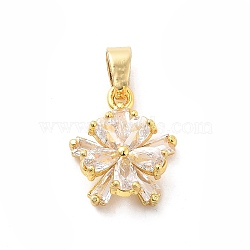 Rack Plating Brass Micro Pave Cubic Zirconia Pendants, Lead Free & Cadmium Free, Long-Lasting Plated, Flower, Real 18K Gold Plated, 16.5x13.5x6.5mm, Hole: 5.5x4mm(KK-M082-04B-G)