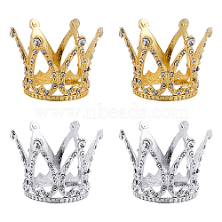 Olycraft 4Pcs 2 Colors Crown Alloy Display Ornaments, with Resin Rhinestone, for Birthday Cake Party Decoration, Golden & Silver, 33.5x32.5mm, Hole: 2.5mm, 2pcs/color(FIND-OC0001-39)