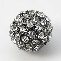 Alloy Rhinestone Beads, Grade A, Round, Gunmetal, Crystal, 10mm, Hole: 2mm(RB-A034-10mm-A01B)