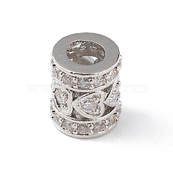 Rack Plating Brass Micro Pave Clear Cubic Zirconia European Style Beads, Large Hole Bead, Cadmium Free & Lead Free, Long-Lasting Plated, Column, Platinum, 10x8mm, Hole: 4mm(KK-C019-28P)