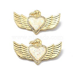 Brass Micro Pave Clear Cubic Zirconia Pendants, Cadmium Free & Lead Free, with Sythetic Opal, Heart, Real 18K Gold Plated, 17.5x31.5x5mm, Hole: 3x2mm(KK-A221-19F-G)