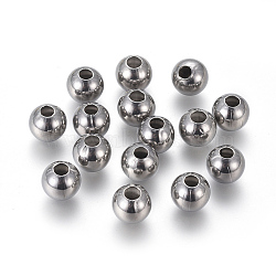 304 Stainless Steel Beads, Round, Stainless Steel Color, 8mm, Hole: 3mm(STAS-I021-8mm)
