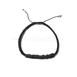 Coconut & Non-magnetic Synthetic Hematite Braided Bead Bracelet, Stone Bracelet for Men Women, Black, Inner Diameter: 2-1/8 inch(5.5cm)(BJEW-PH01415-06)
