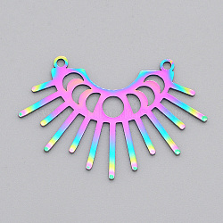 Ion Plating(IP) 201 Stainless Steel Pendant Links, Laser Cut, Sunlight, Rainbow Color, 24x36x1mm, Hole: 1.5mm(STAS-S105-LA506)