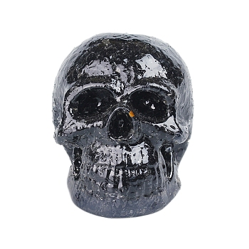 Resin Skull Display Decoration, with Natural Obsidian Chips inside Statues for Home Office Decorations, 73x100x75mm