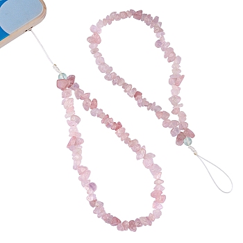Natural Rose Quartz Chips Cell Phone Lanyard Wrist Strap, with Braided Nylon Thread, 20cm