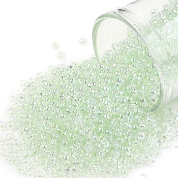 TOHO Round Seed Beads, Japanese Seed Beads, (172) Pale Green Transparent Rainbow, 11/0, 2.2mm, Hole: 0.8mm, about 1110pcs/10g