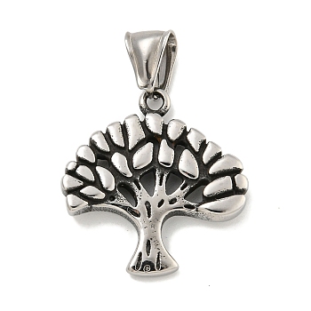 Vintage 316 Surgical Stainless Steel Pendants, Tree Charm, Antique Silver, 28x27x4.5mm, Hole: 4x9mm