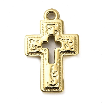 304 Stainless Steel Pendants, Cross Charm, Real 14K Gold Plated, 24.5x15x2mm, Hole: 1.8mm