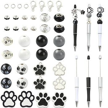 DIY Dog Paw Print Beadable Pens Making Sets, include ABS Plastic Ball-Point Pen, Wood Beads, Alloy Enamel Pendants, Glass European Beads, Mixed Color, 148x12mm