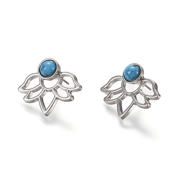 Alloy Stud Earrings, Front Back Stud Earrings, with Resin and Ear Nuts, Flower, Platinum, 18x25x1.5mm, Pin: 0.8mm