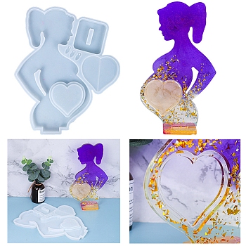 Mother's Day Pregnant Woman Photo Frame Silicone Bust Statue Molds, Resin Casting Molds, For Half-body Sculpture UV Resin, Epoxy Resin Jewelry Making, White, 272x224x11mm