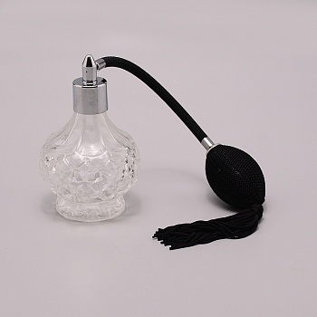 Glass Empty Refillable Perfume Atomizer Spray Bottles, Vintage Style Refillable Perfume Bottle, with Long Tassel, Black, 6.8x10.55cm, Capacity: 80ml(2.71fl. oz)