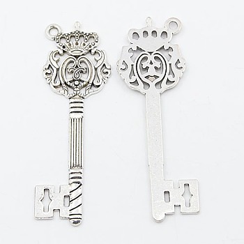 Tibetan Style Zinc Alloy Key Big Pendants, Lead Free & Cadmium Free & Nickel Free, Antique Silver, 70x22.5x2mm, Hole: 3mm