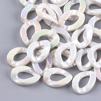 Acrylic Imitation Pearl Linking Rings, Quick Link Connectors, For Jewelry Chains Making, AB Color, Twist, Seashell Color, 29x20.5x6mm