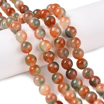 Dyed Natural White Jade Beads Strands, Two Tone, Round, Chocolate, 8x8mm, Hole: 0.9mm, about 47~48pcs/strand, 15.16~15.72''(38.5~39.3cm)