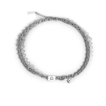 Men's Constellation Titanium Steel Necklace, Cable & Curb Chains Double Layer Necklace, Libra, 20.08~31.50 inch(51~80cm)