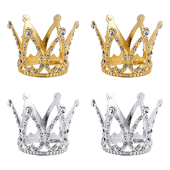 Olycraft 4Pcs 2 Colors Crown Alloy Display Ornaments, with Resin Rhinestone, for Birthday Cake Party Decoration, Golden & Silver, 33.5x32.5mm, Hole: 2.5mm, 2pcs/color