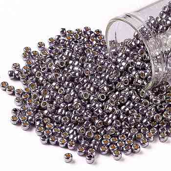 TOHO Round Seed Beads, Japanese Seed Beads, (PF568) PermaFinish Light Amethyst Metallic, 8/0, 3mm, Hole: 1mm, about 222pcs/10g