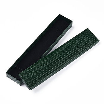 Rhombus Textured Cardboard Jewelry Necklace Boxes, with Black Sponge, for Jewelry Gift Packaging, Rectangle, Dark Green, 21.1x4.3x2.1cm, Inside: 20.8×3.85cm