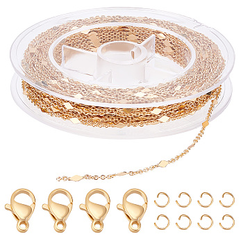 DIY Chain Bracelet Necklace Making Kit, Including Brass Rhombus Link Chains, 304 Stainless Steel Clasps & Jump Rings, Golden, Chain: 10m/bag