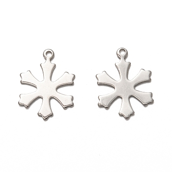 201 Stainless Steel Pendants, Laser Cut, Snowflake, for Christmas, Stainless Steel Color, 19.5x14.5x1mm, Hole: 1.4mm