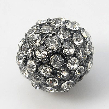 Alloy Rhinestone Beads, Grade A, Round, Gunmetal, Crystal, 10mm, Hole: 2mm