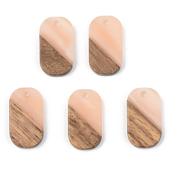 Opaque Resin & Walnut Wood Pendants, Oval, Light Salmon, 20.5x11.5x3mm, Hole: 2mm